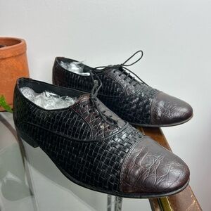 Avventura Mens Leather Woven made Italy Lace Up Oxford Dress Shoes Brown Size 10